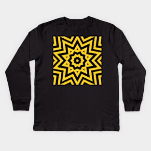 HIGHLY Visible Yellow and Black Line Kaleidoscope pattern (Seamless) 10 Kids Long Sleeve T-Shirt